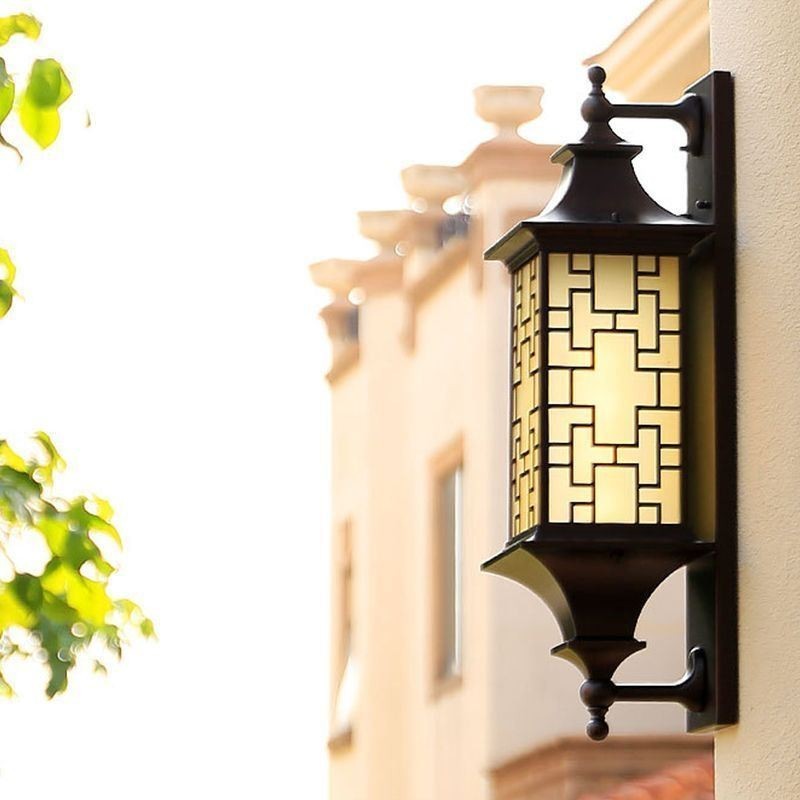 Luminária de parede externa chinesa com grade de janela à prova d'água
