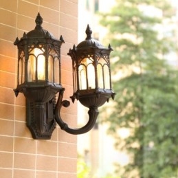 Aplique de parede europeu para exterior à prova d'água com luz de parede de castelo duplo