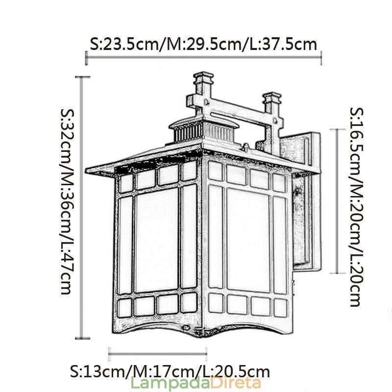 Estilo chinês luz externa à prova d'água pavilhão forma parede luz jardim varanda