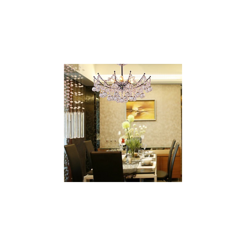 Lustre de cristal luxuoso com 6 luzes pendentes