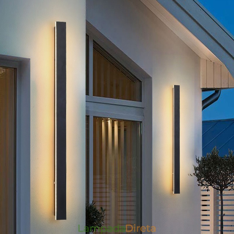 Luminária de parede contemporânea moderna e longa para áreas externas, arandela, luz de parede IP 44 para varanda, pátio, jardim