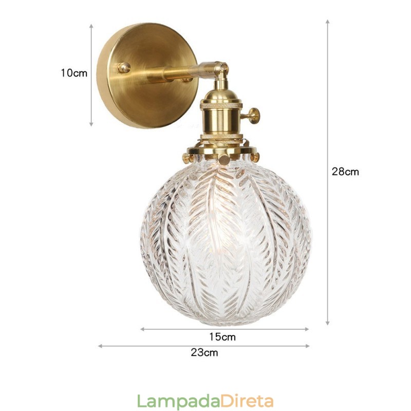 Luminária de parede moderna em formato de feijão com cúpula de vidro esférica