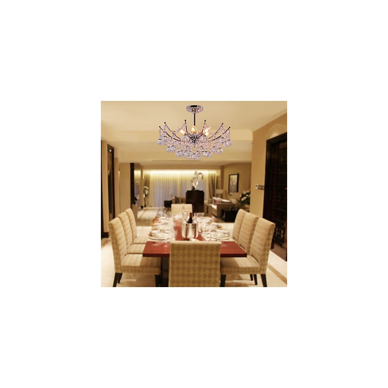 Lustre de cristal luxuoso com 6 luzes pendentes