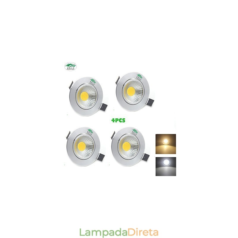 4PCS Zweihnder 3W 300Lm COB Lâmpada de teto Downlight Luz branca quente
