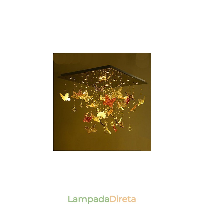 Luminária de Cristal Circular Borboleta Luminária de Cristal