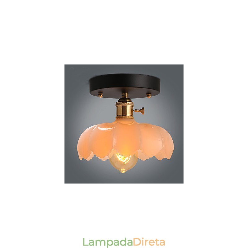 Luminária de teto de vidro com luzes retrô embutidas