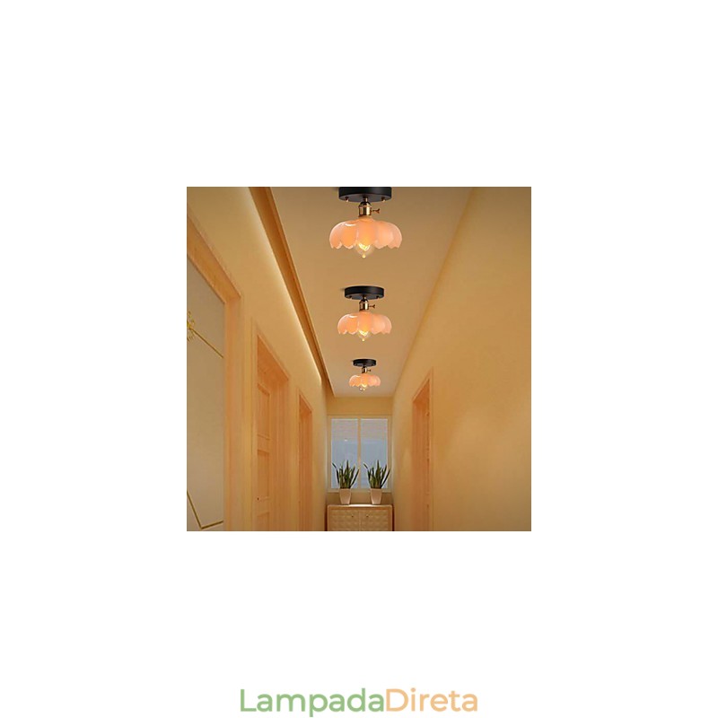 Luminária de teto de vidro com luzes retrô embutidas