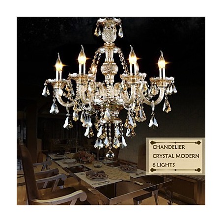 Lustre Cor Cognac Cristal Moderno 6 Luzes Contemporâneo Vidro Lustre Cor Cognac Cristal Moderno 6 Luzes Contemporâneo Vidro