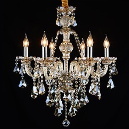 Lustre Cor Cognac Cristal Moderno 6 Luzes Contemporâneo Vidro