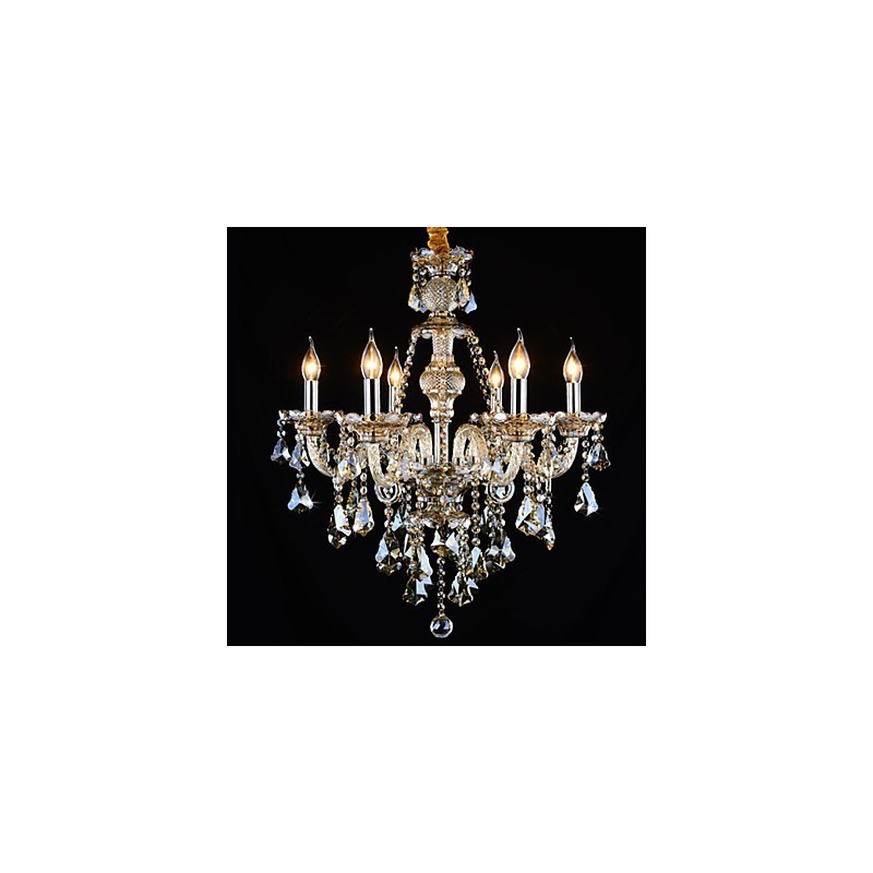 Lustre Cor Cognac Cristal Moderno 6 Luzes Contemporâneo Vidro