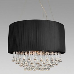 Luminária de teto de cristal com 5 luzes em tecido preto