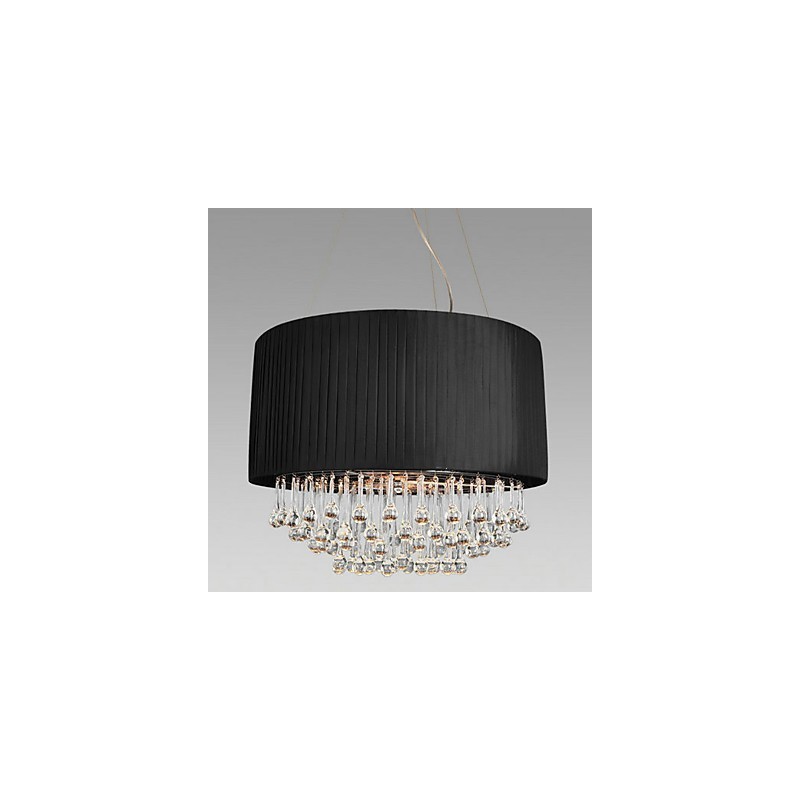 Luminária de teto de cristal com 5 luzes em tecido preto