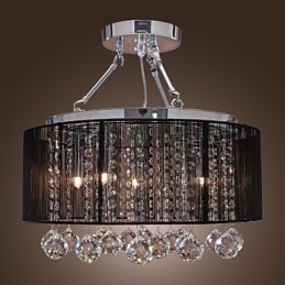 Luminária de parede de cristal moderna embutida com 5 luzes e abajur de tecido preto
