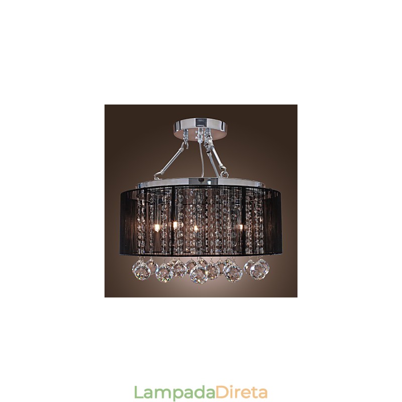 Luminária de parede de cristal moderna embutida com 5 luzes e abajur de tecido preto