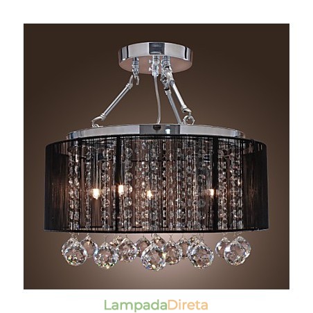 Luminária de parede de cristal moderna embutida com 5 luzes e abajur de tecido preto Luminária de parede de cristal moderna embutida com 5 luzes e abajur de tecido preto