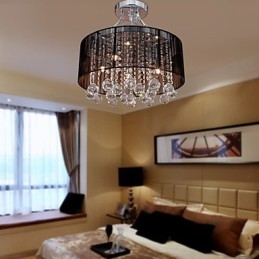 Luminária de parede de cristal moderna embutida com 5 luzes e abajur de tecido preto