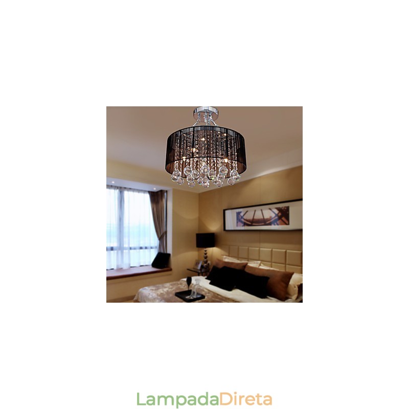 Luminária de parede de cristal moderna embutida com 5 luzes e abajur de tecido preto