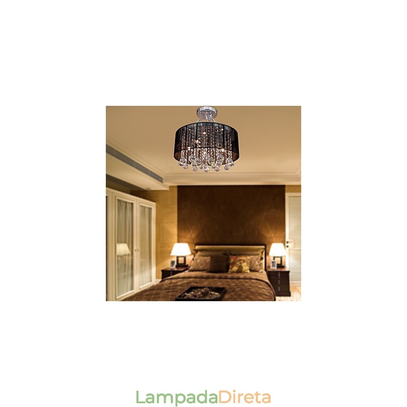 Luminária de parede de cristal moderna embutida com 5 luzes e abajur de tecido preto