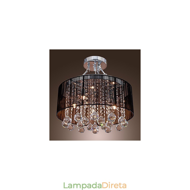 Luminária de parede de cristal moderna embutida com 5 luzes e abajur de tecido preto