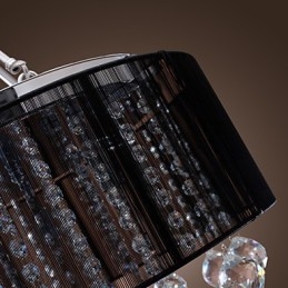 Luminária de parede de cristal moderna embutida com 5 luzes e abajur de tecido preto