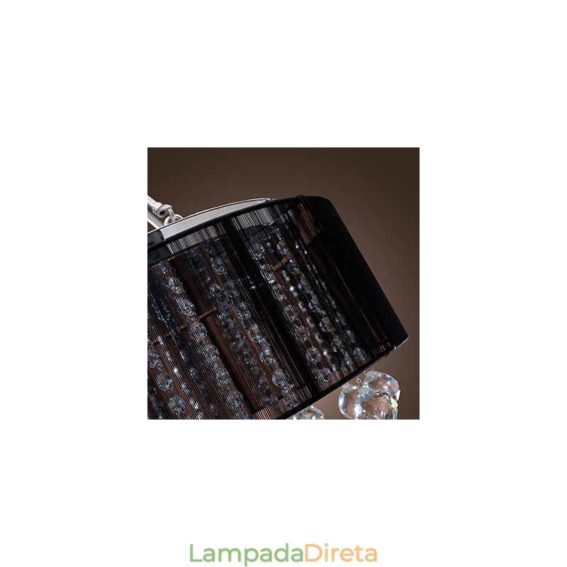 Luminária de parede de cristal moderna embutida com 5 luzes e abajur de tecido preto