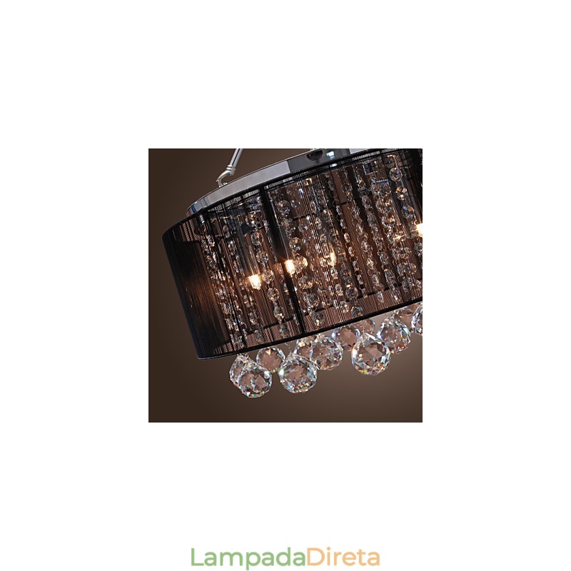 Luminária de parede de cristal moderna embutida com 5 luzes e abajur de tecido preto