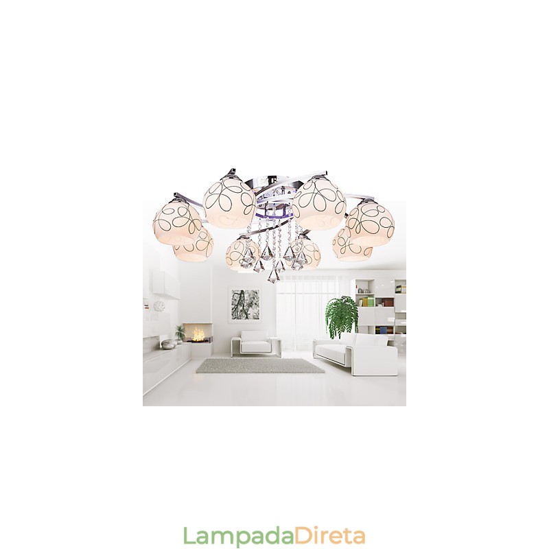 Lustre Moderno Cristal Living 8 luzes