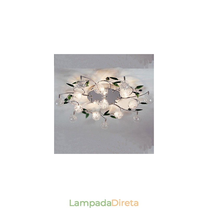 Luminária de teto de cristal verde redonda, luminária de ar, ferro