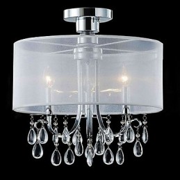Luminária embutida de cristal elegante com 3 luzes em tecido