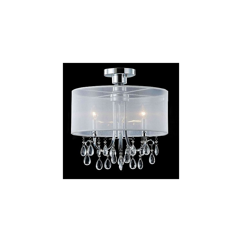 Luminária embutida de cristal elegante com 3 luzes em tecido