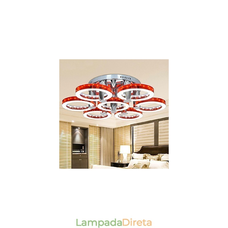 Lustre de acrílico vermelho com 7 luzes (cromado)