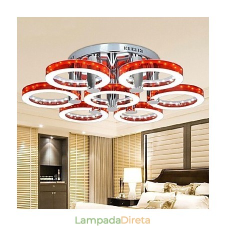 Lustre de acrílico vermelho com 7 luzes (cromado) Lustre de acrílico vermelho com 7 luzes (cromado)
