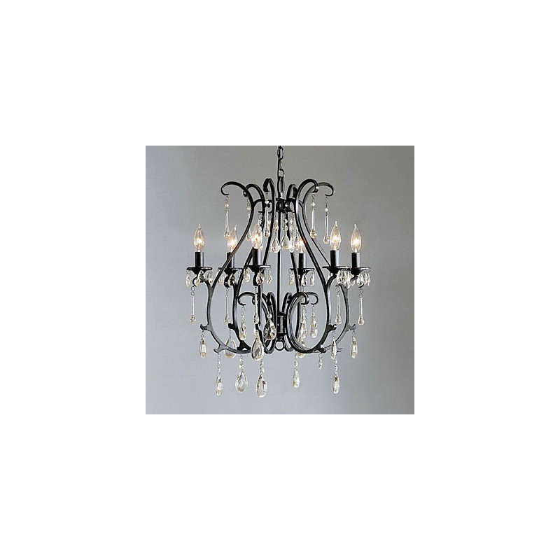 Lustre de cristal moderno com 6 luzes e velas