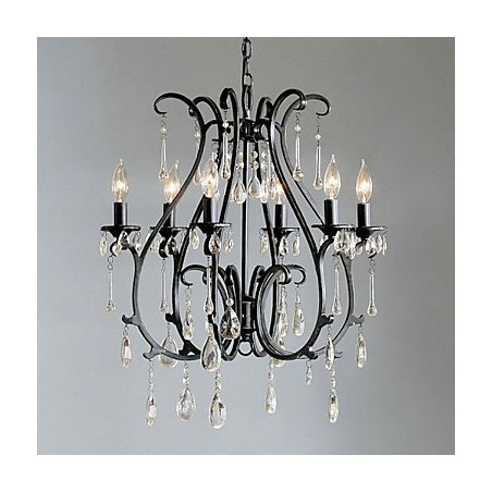 Lustre de cristal moderno com 6 luzes e velas Lustre de cristal moderno com 6 luzes e velas