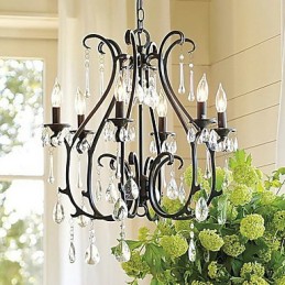 Lustre de cristal moderno com 6 luzes e velas