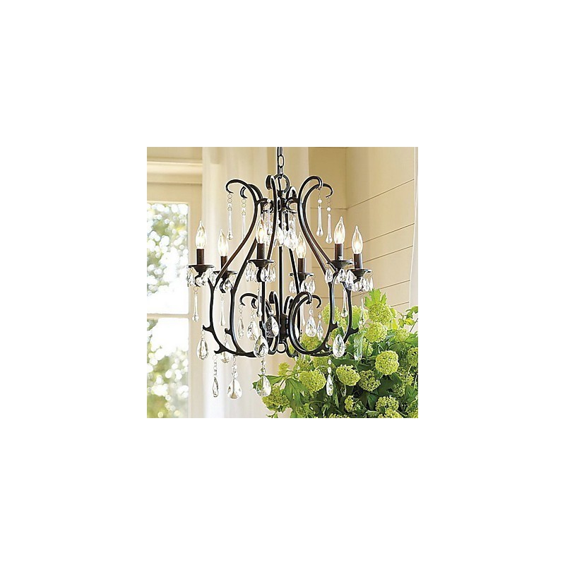 Lustre de cristal moderno com 6 luzes e velas