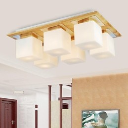 Luminária de teto de carvalho Seis luzes Carvalho e vidro 220~240V