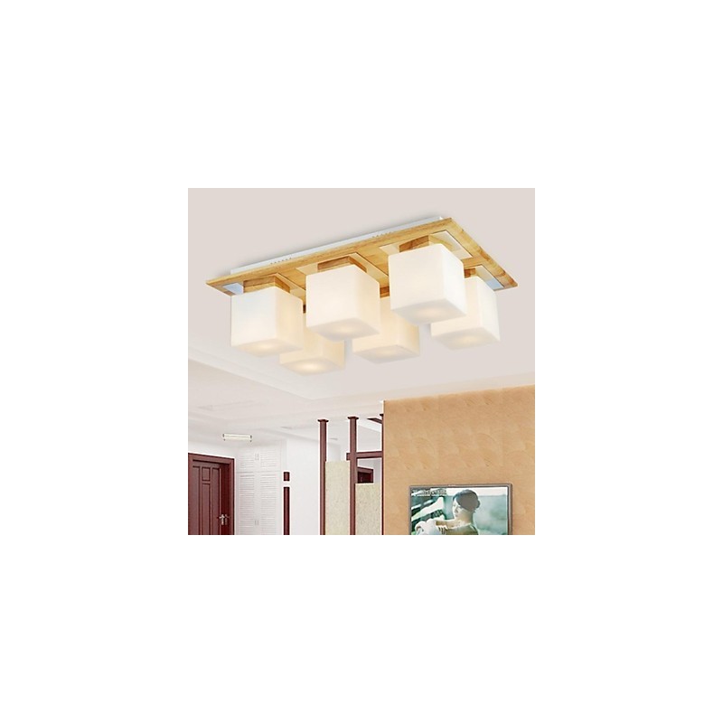 Luminária de teto de carvalho Seis luzes Carvalho e vidro 220~240V