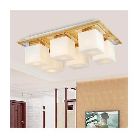 Luminária de teto de carvalho Seis luzes Carvalho e vidro 220~240V Luminária de teto de carvalho Seis luzes Carvalho e vidro 220~240V