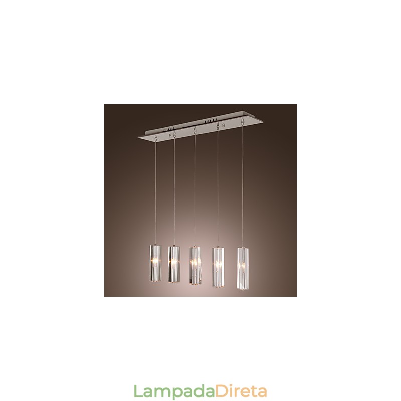 Luminária pendente moderna contemporânea de cristal cromado em metal