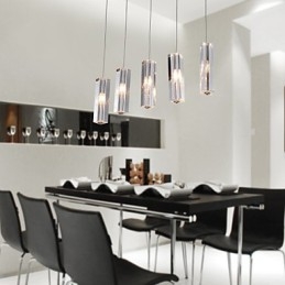 Luminária pendente moderna contemporânea de cristal cromado em metal
