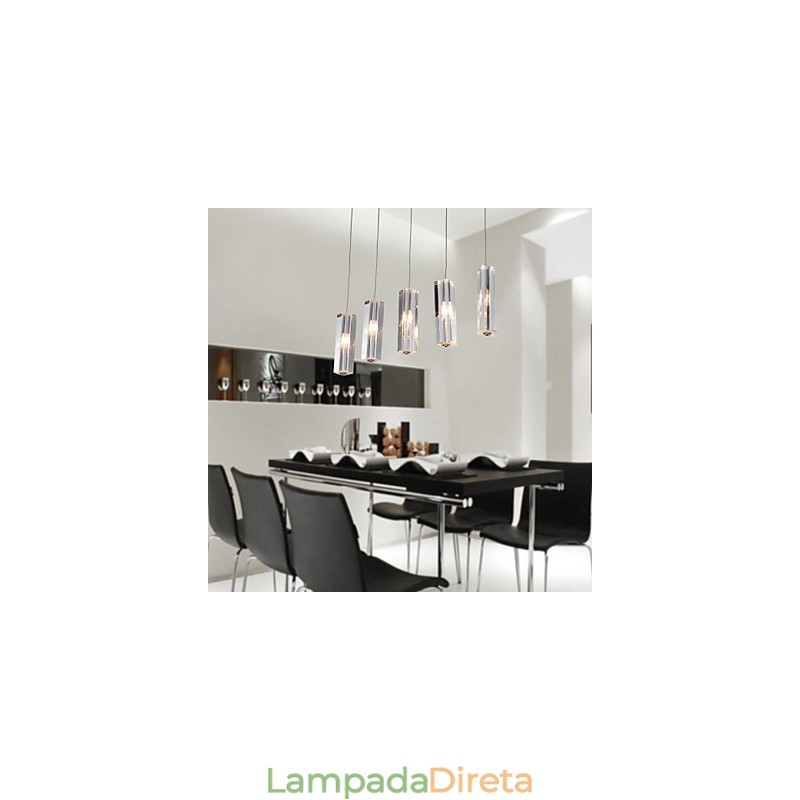 Luminária pendente moderna contemporânea de cristal cromado em metal