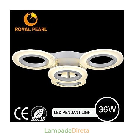 Luminária pendente moderna com quatro cabeças, luz circular acrílica Luminária pendente moderna com quatro cabeças, luz circular acrílica