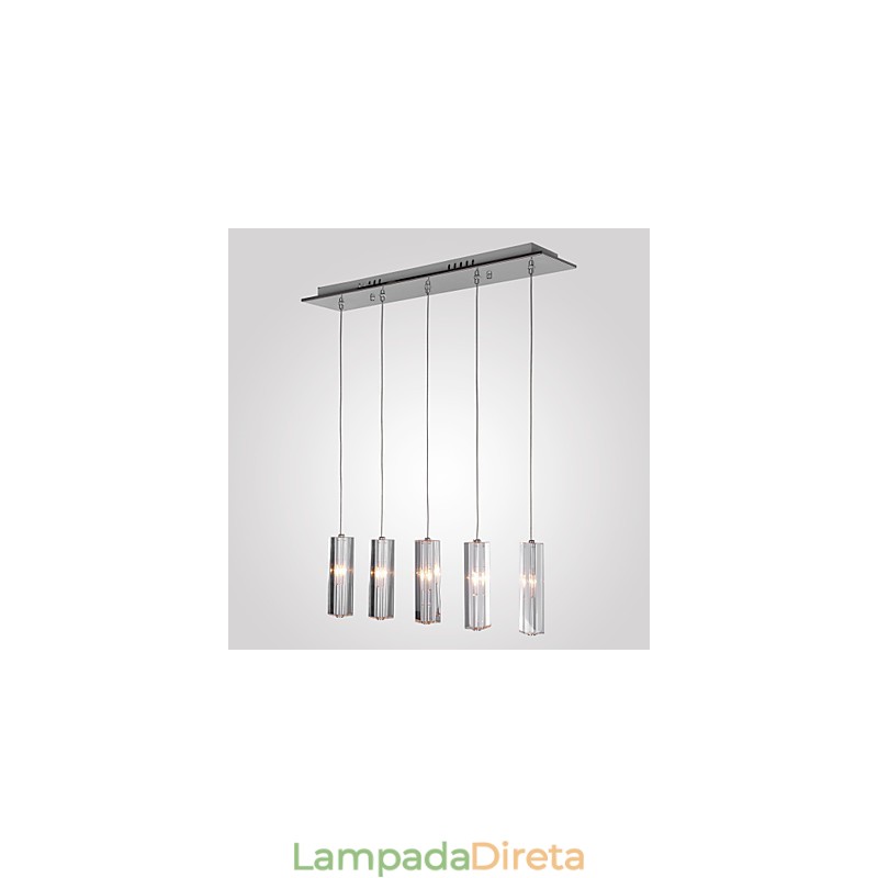 Luminária pendente moderna contemporânea de cristal cromado em metal