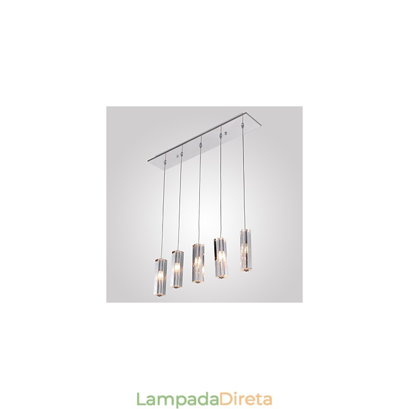 Luminária pendente moderna contemporânea de cristal cromado em metal