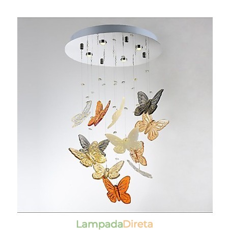 Luminária de Cristal Circular Borboleta Luminária de Cristal 4 Luminária de Cristal Circular Borboleta Luminária de Cristal 4