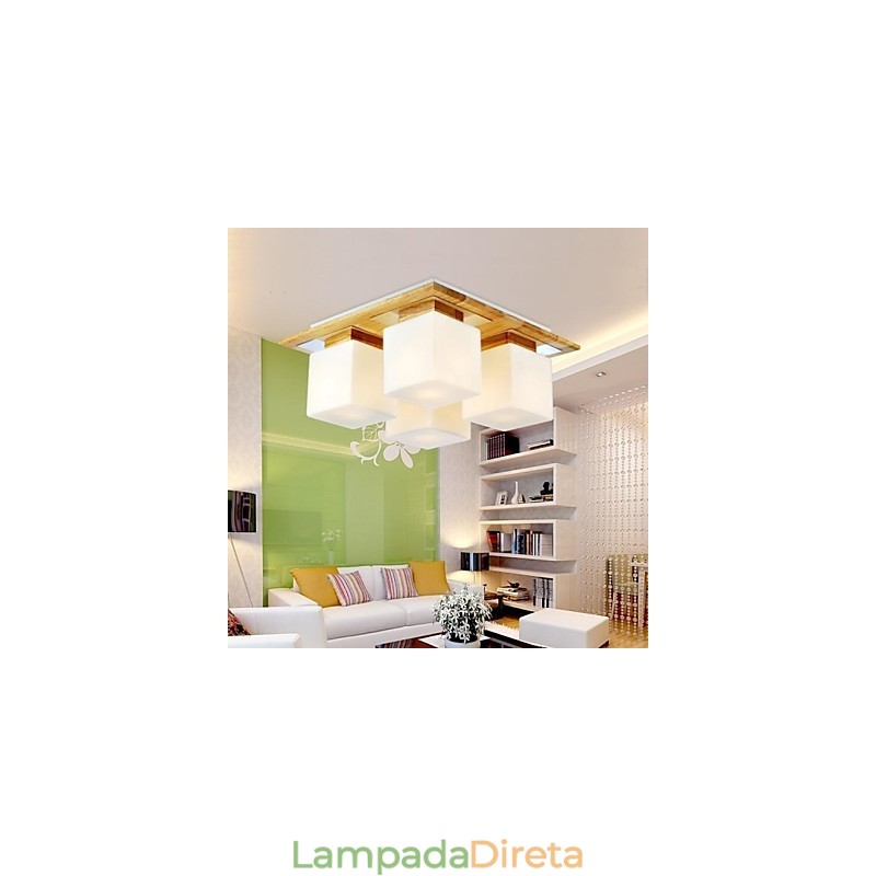 Luminária de teto de carvalho Quatro luzes Carvalho e vidro 220~240V (HY9024)