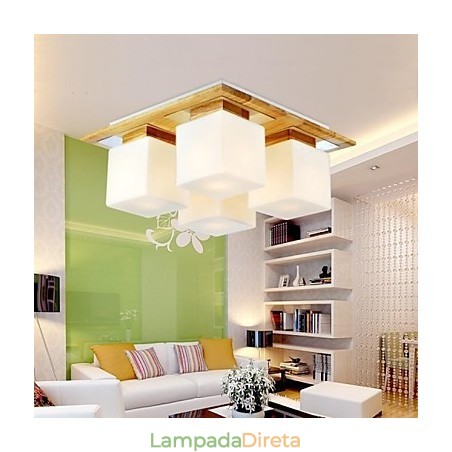 Luminária de teto de carvalho Quatro luzes Carvalho e vidro 220~240V (HY9024) Luminária de teto de carvalho Quatro luzes Carvalho e vidro 220~240V (HY9024)