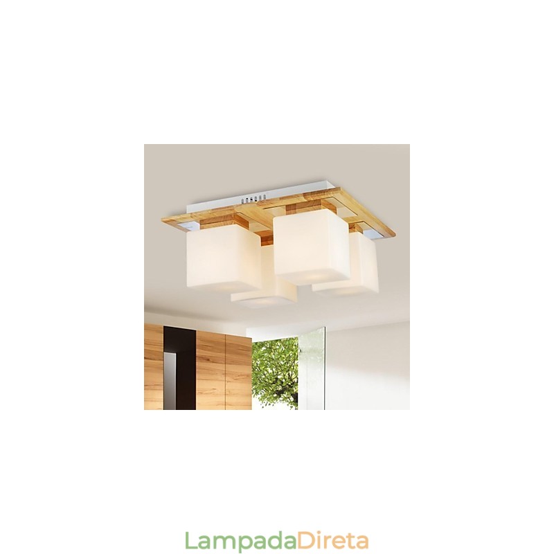 Luminária de teto de carvalho Quatro luzes Carvalho e vidro 220~240V (HY9024)