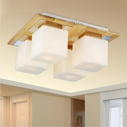 Luminária de teto de carvalho Quatro luzes Carvalho e vidro 220~240V (HY9024)